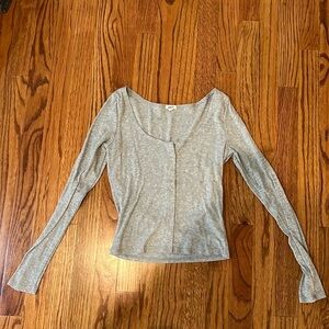 Woman Garage Long Sleeve Gray Ribbed Buttoned T shirt size S
